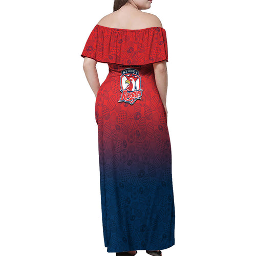 Personalized Sydney Roosters Family Matching Off Shoulder Maxi Dress and Hawaiian Shirt Easter Mascot - Colorful Eggs Cartoon Style