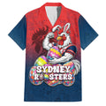 Personalized Sydney Roosters Family Matching Off Shoulder Short Dress and Hawaiian Shirt Easter Mascot - Colorful Eggs Cartoon Style