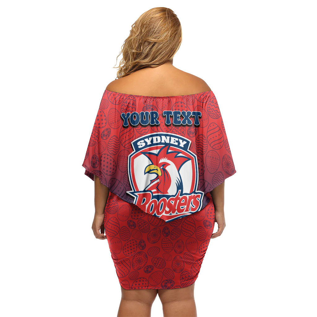 Personalized Sydney Roosters Family Matching Off Shoulder Short Dress and Hawaiian Shirt Easter Mascot - Colorful Eggs Cartoon Style