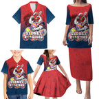 Personalized Sydney Roosters Family Matching Puletasi and Hawaiian Shirt Easter Mascot - Colorful Eggs Cartoon Style