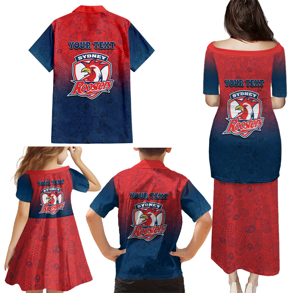 Personalized Sydney Roosters Family Matching Puletasi and Hawaiian Shirt Easter Mascot - Colorful Eggs Cartoon Style