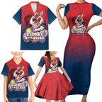 Personalized Sydney Roosters Family Matching Short Sleeve Bodycon Dress and Hawaiian Shirt Easter Mascot - Colorful Eggs Cartoon Style