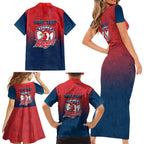 Personalized Sydney Roosters Family Matching Short Sleeve Bodycon Dress and Hawaiian Shirt Easter Mascot - Colorful Eggs Cartoon Style