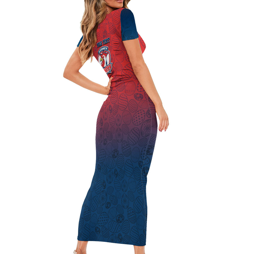 Personalized Sydney Roosters Family Matching Short Sleeve Bodycon Dress and Hawaiian Shirt Easter Mascot - Colorful Eggs Cartoon Style