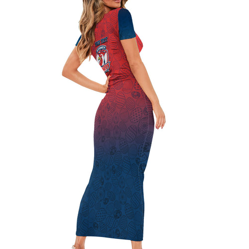 Personalized Sydney Roosters Family Matching Short Sleeve Bodycon Dress and Hawaiian Shirt Easter Mascot - Colorful Eggs Cartoon Style