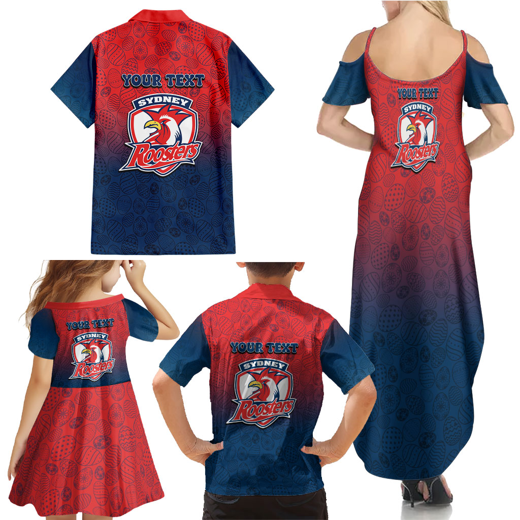 Personalized Sydney Roosters Family Matching Summer Maxi Dress and Hawaiian Shirt Easter Mascot - Colorful Eggs Cartoon Style