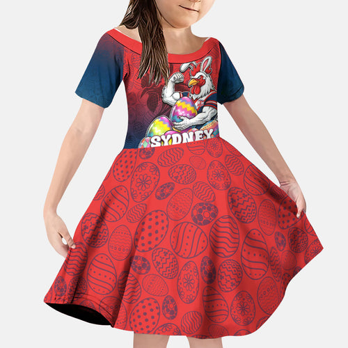 Personalized Sydney Roosters Family Matching Tank Maxi Dress and Hawaiian Shirt Easter Mascot - Colorful Eggs Cartoon Style
