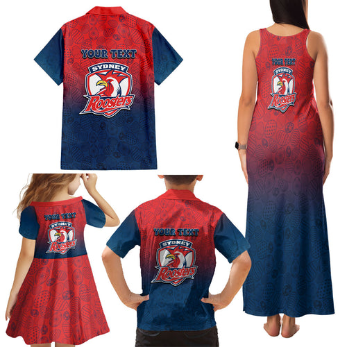 Personalized Sydney Roosters Family Matching Tank Maxi Dress and Hawaiian Shirt Easter Mascot - Colorful Eggs Cartoon Style