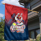 Personalized Sydney Roosters Garden Flag Easter Mascot - Colorful Eggs Cartoon Style