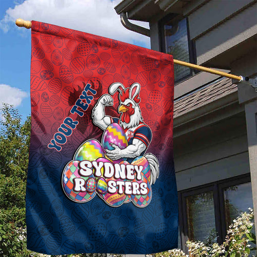 Personalized Sydney Roosters Garden Flag Easter Mascot - Colorful Eggs Cartoon Style