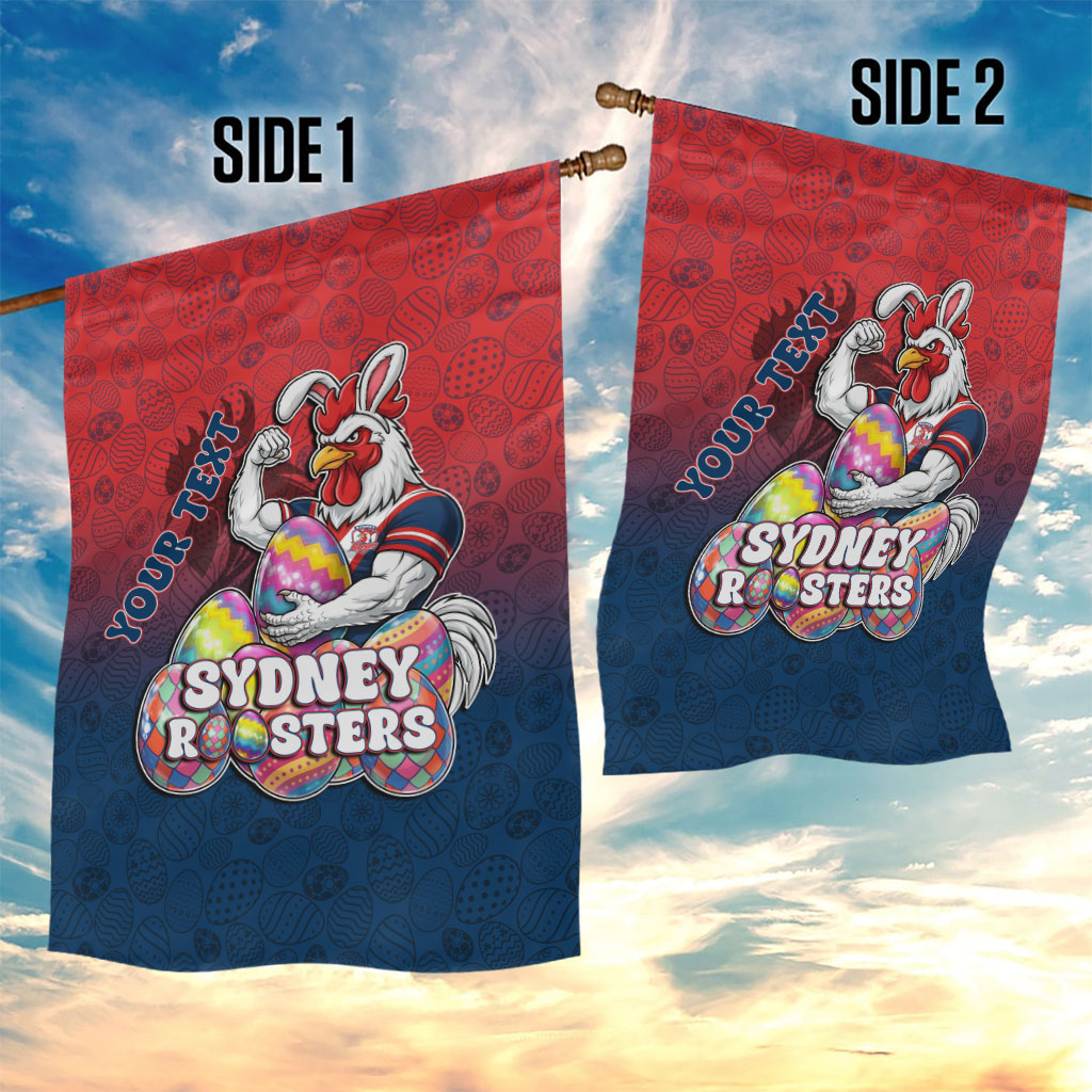 Personalized Sydney Roosters Garden Flag Easter Mascot - Colorful Eggs Cartoon Style