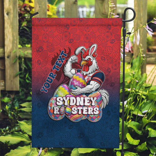 Personalized Sydney Roosters Garden Flag Easter Mascot - Colorful Eggs Cartoon Style