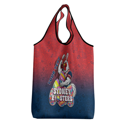 Personalized Sydney Roosters Grocery Bag Easter Mascot - Colorful Eggs Cartoon Style