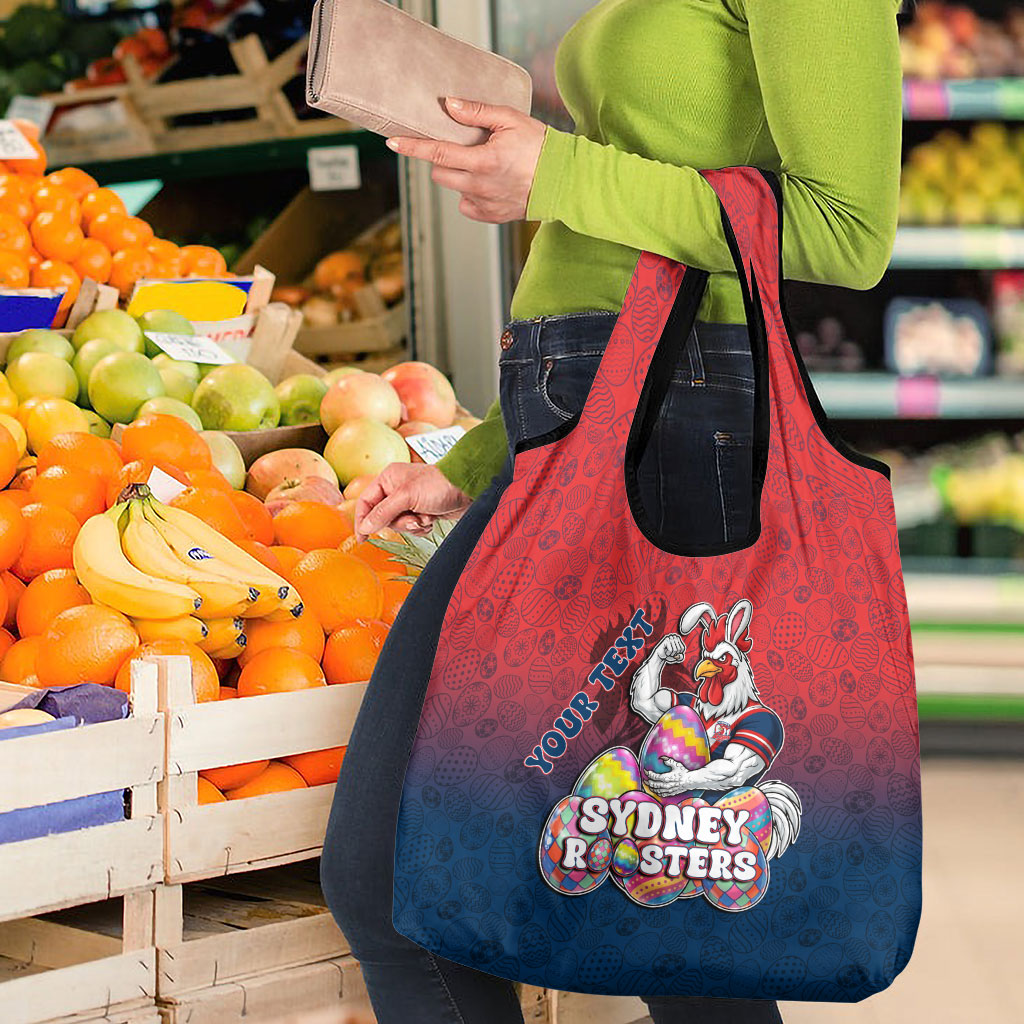 Personalized Sydney Roosters Grocery Bag Easter Mascot - Colorful Eggs Cartoon Style