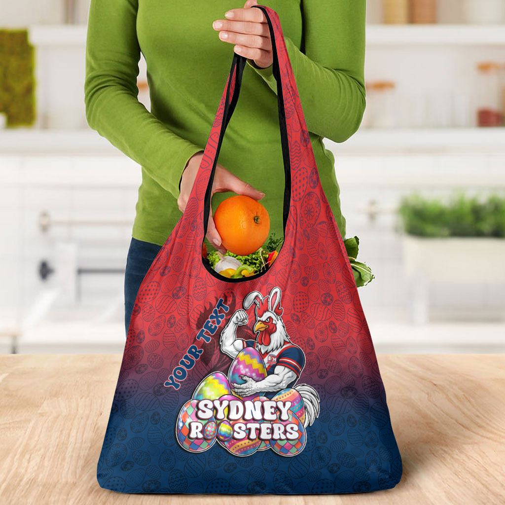 Personalized Sydney Roosters Grocery Bag Easter Mascot - Colorful Eggs Cartoon Style