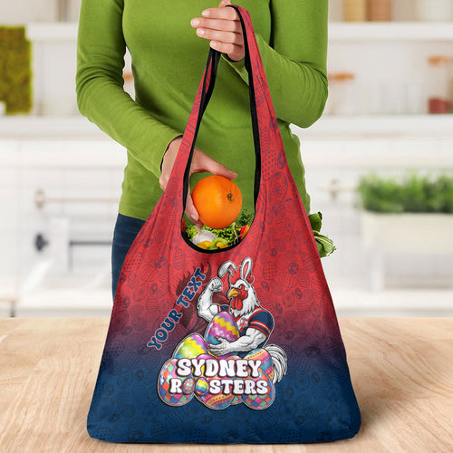 Personalized Sydney Roosters Grocery Bag Easter Mascot - Colorful Eggs Cartoon Style