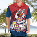 Personalized Sydney Roosters Hawaiian Shirt Easter Mascot - Colorful Eggs Cartoon Style