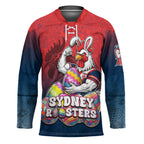 Personalized Sydney Roosters Hockey Jersey Easter Mascot - Colorful Eggs Cartoon Style