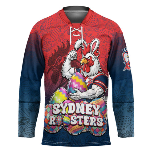Personalized Sydney Roosters Hockey Jersey Easter Mascot - Colorful Eggs Cartoon Style