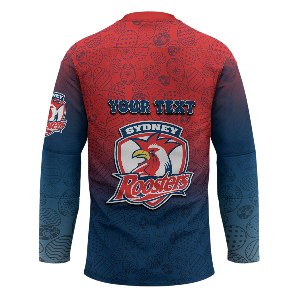 Personalized Sydney Roosters Hockey Jersey Easter Mascot - Colorful Eggs Cartoon Style