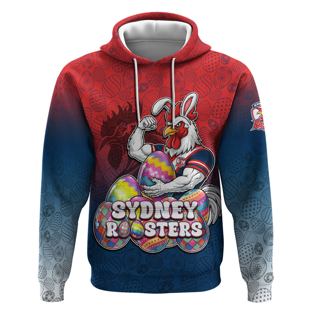 Personalized Sydney Roosters Hoodie Easter Mascot - Colorful Eggs Cartoon Style