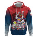 Personalized Sydney Roosters Hoodie Easter Mascot - Colorful Eggs Cartoon Style
