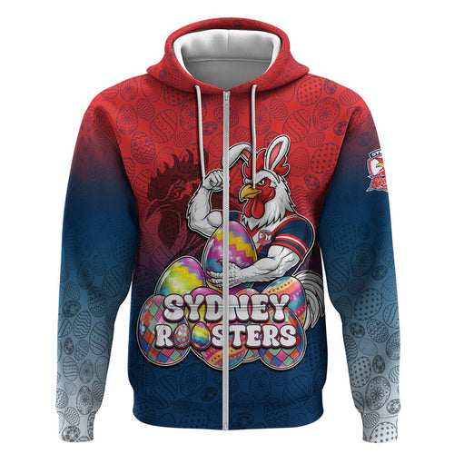 Personalized Sydney Roosters Hoodie Easter Mascot - Colorful Eggs Cartoon Style