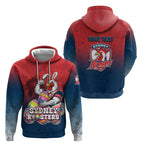 Personalized Sydney Roosters Hoodie Easter Mascot - Colorful Eggs Cartoon Style