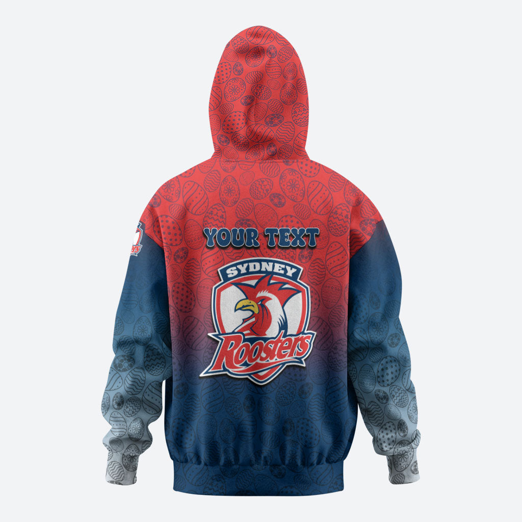 Personalized Sydney Roosters Hoodie Easter Mascot - Colorful Eggs Cartoon Style