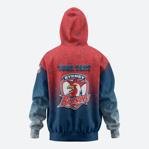 Personalized Sydney Roosters Hoodie Easter Mascot - Colorful Eggs Cartoon Style