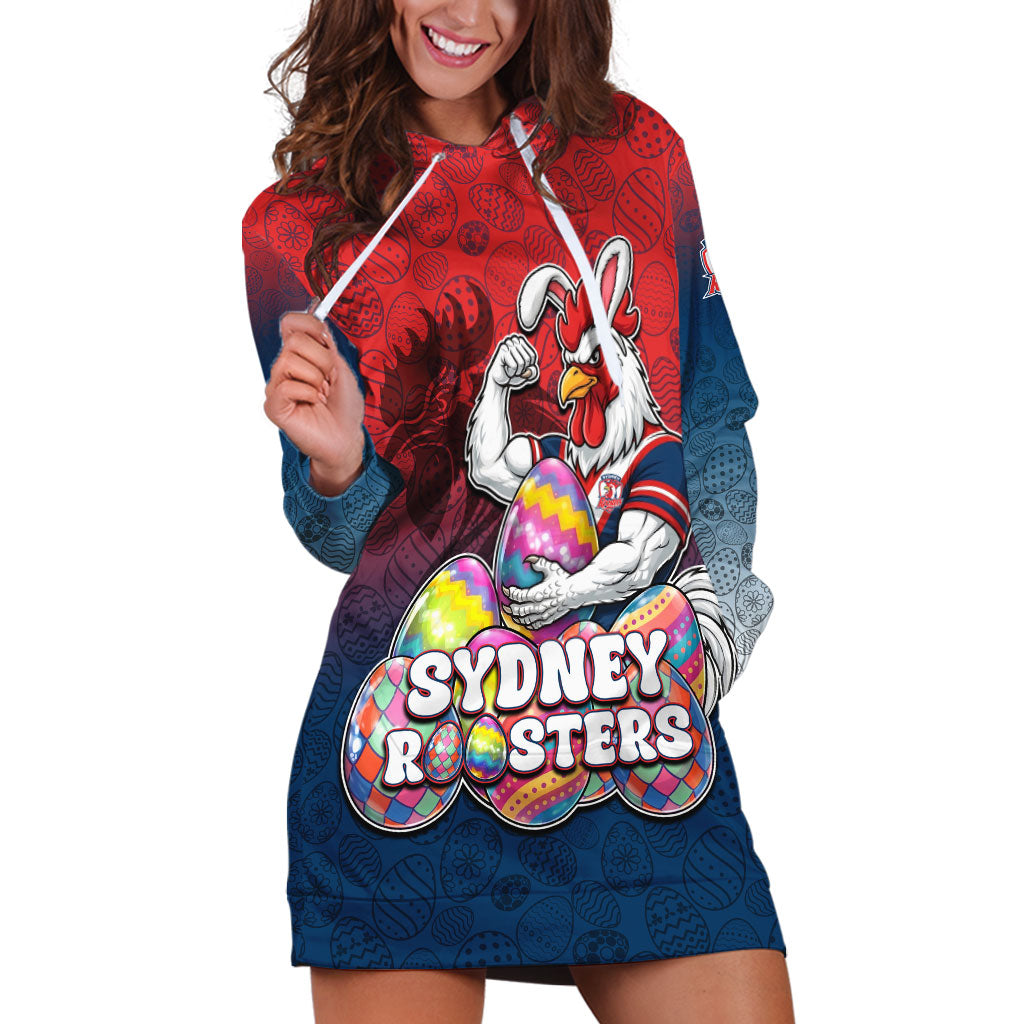 Personalized Sydney Roosters Hoodie Dress Easter Mascot - Colorful Eggs Cartoon Style