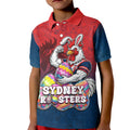 Personalized Sydney Roosters Kid Polo Shirt Easter Mascot - Colorful Eggs Cartoon Style