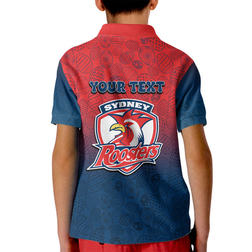 Personalized Sydney Roosters Kid Polo Shirt Easter Mascot - Colorful Eggs Cartoon Style