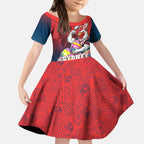 Personalized Sydney Roosters Kid Short Sleeve Dress Easter Mascot - Colorful Eggs Cartoon Style