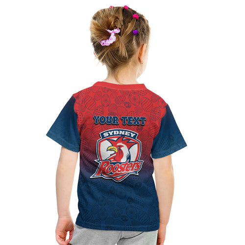 Personalized Sydney Roosters Kid T Shirt Easter Mascot - Colorful Eggs Cartoon Style