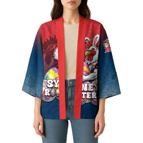 Personalized Sydney Roosters Kimono Easter Mascot - Colorful Eggs Cartoon Style