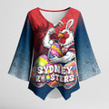Personalized Sydney Roosters Kimono Sleeve Blouse Easter Mascot - Colorful Eggs Cartoon Style
