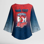 Personalized Sydney Roosters Kimono Sleeve Blouse Easter Mascot - Colorful Eggs Cartoon Style