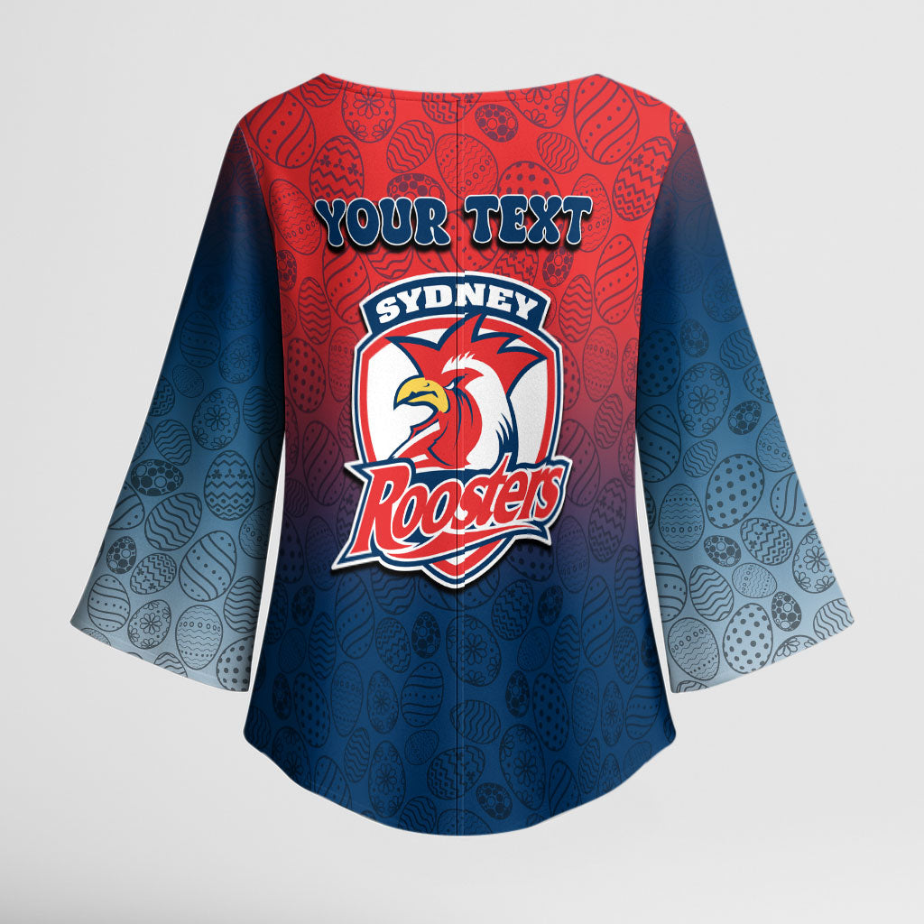 Personalized Sydney Roosters Kimono Sleeve Blouse Easter Mascot - Colorful Eggs Cartoon Style