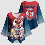 Personalized Sydney Roosters Kimono Sleeve Blouse Easter Mascot - Colorful Eggs Cartoon Style