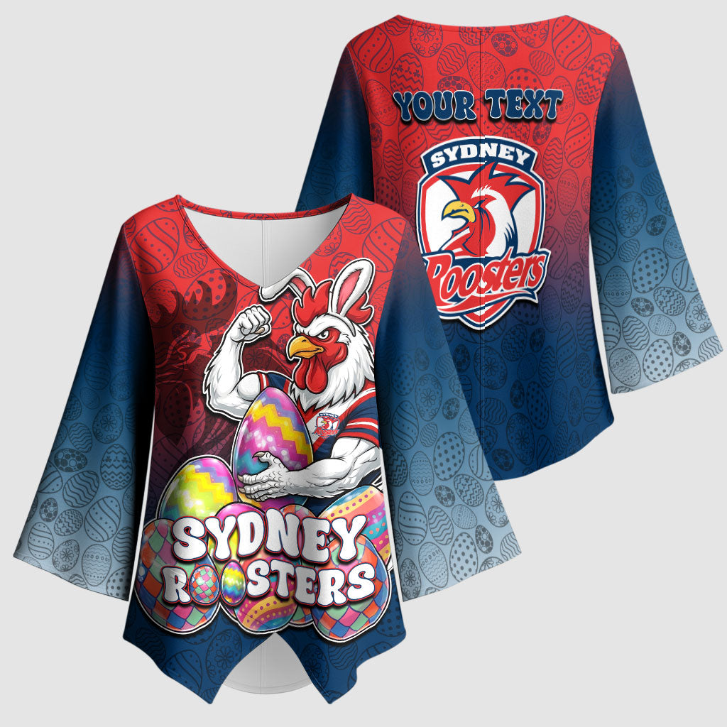 Personalized Sydney Roosters Kimono Sleeve Blouse Easter Mascot - Colorful Eggs Cartoon Style