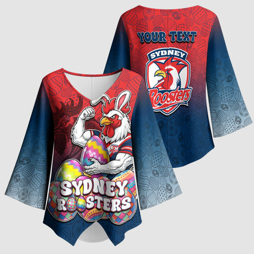 Personalized Sydney Roosters Kimono Sleeve Blouse Easter Mascot - Colorful Eggs Cartoon Style