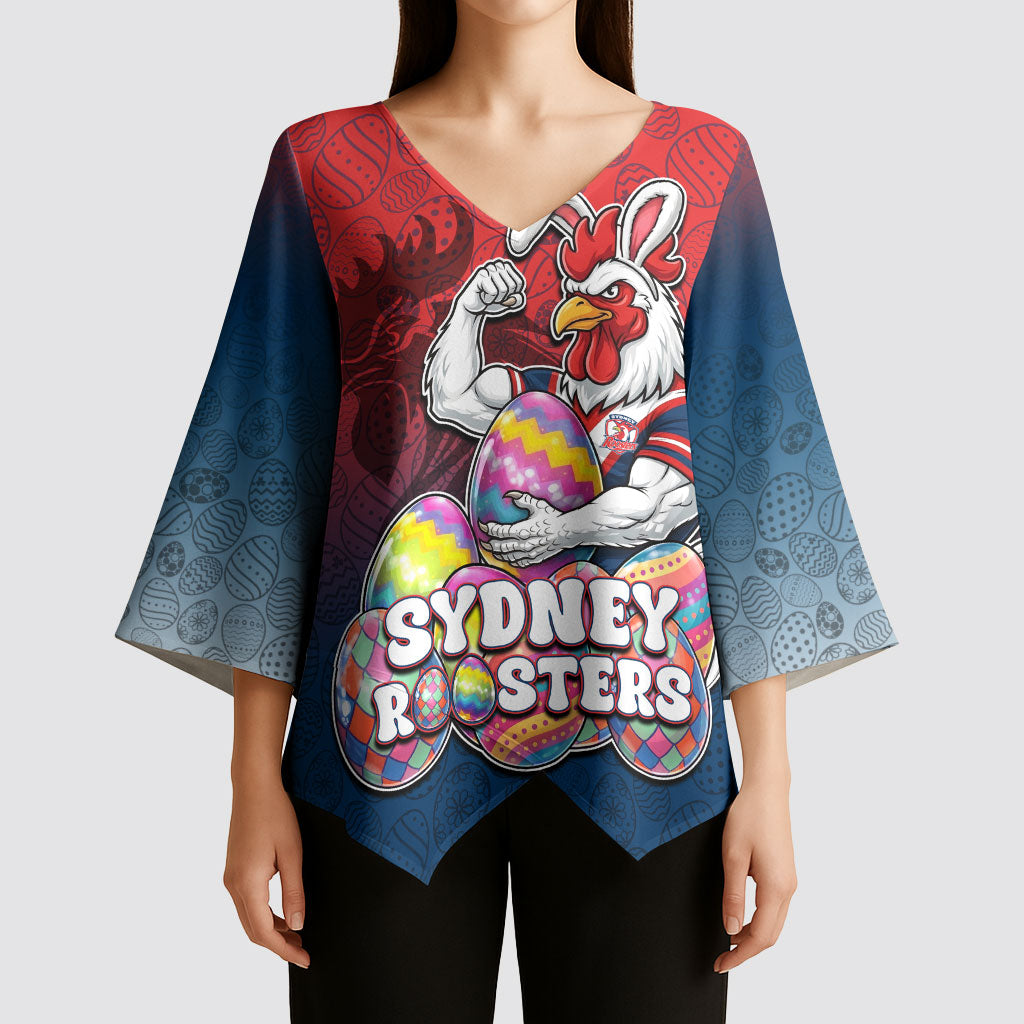 Personalized Sydney Roosters Kimono Sleeve Blouse Easter Mascot - Colorful Eggs Cartoon Style