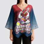 Personalized Sydney Roosters Kimono Sleeve Blouse Easter Mascot - Colorful Eggs Cartoon Style