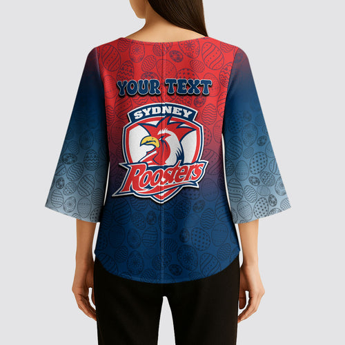 Personalized Sydney Roosters Kimono Sleeve Blouse Easter Mascot - Colorful Eggs Cartoon Style