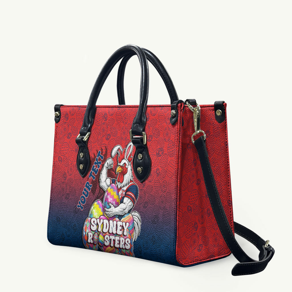 Personalized Sydney Roosters Leather Bag Easter Mascot - Colorful Eggs Cartoon Style