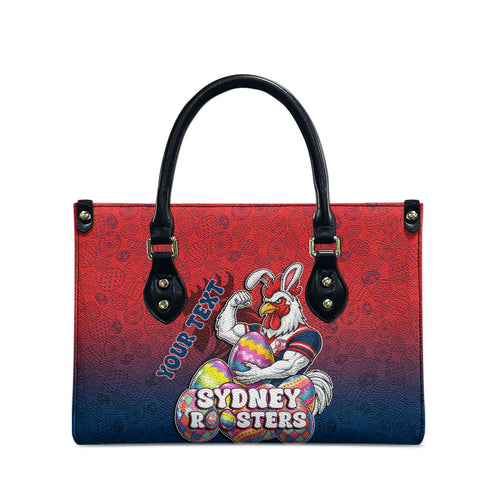 Personalized Sydney Roosters Leather Bag Easter Mascot - Colorful Eggs Cartoon Style