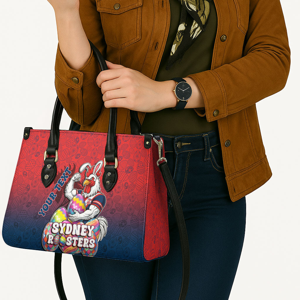 Personalized Sydney Roosters Leather Bag Easter Mascot - Colorful Eggs Cartoon Style