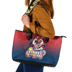 Personalized Sydney Roosters Leather Tote Bag Easter Mascot - Colorful Eggs Cartoon Style
