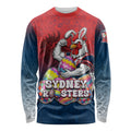 Personalized Sydney Roosters Long Sleeve Shirt Easter Mascot - Colorful Eggs Cartoon Style
